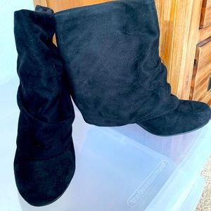 Naughty Monkey Black Wedge Fold Over Boots 8